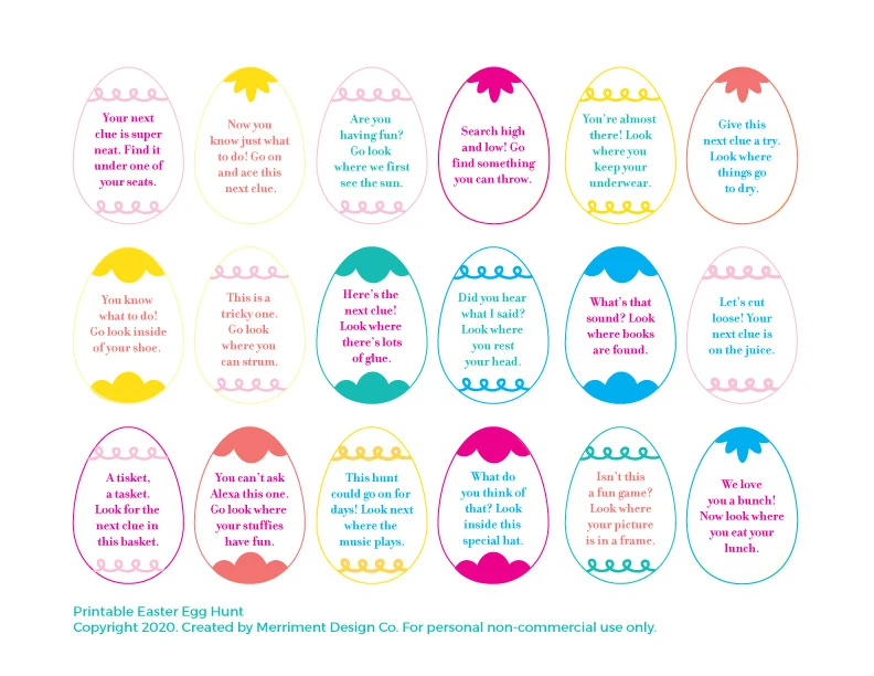 Free printable Easter scavenger hunt clues for kids and tweens - Merriment Design