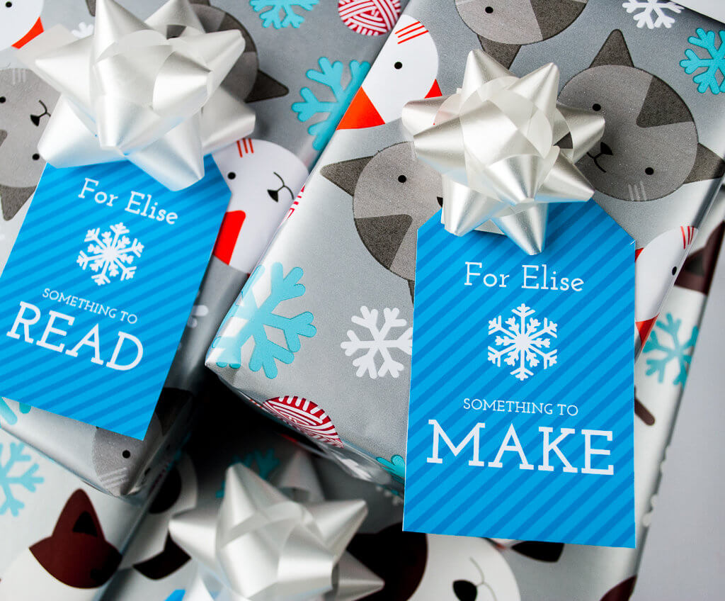 Four Gift Christmas: Want, Need, Make, Read (or Want, Need, Wear, Read). Free printable Four Gift Christmas gift tags in blue. Download the free printable Christmas gift tags, type to personalize, and print! #christmas #christmasgifts #giftwrapping #gifttags #freeprintable #printable