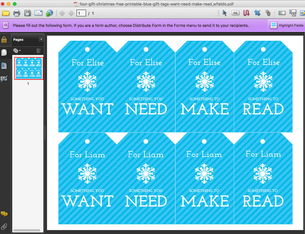 Free printable Want Need Make Read and Want Need Wear Read gift tags