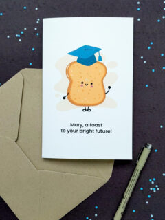 Cute printable graduation card featuring a piece of toast wearing a graduation cap