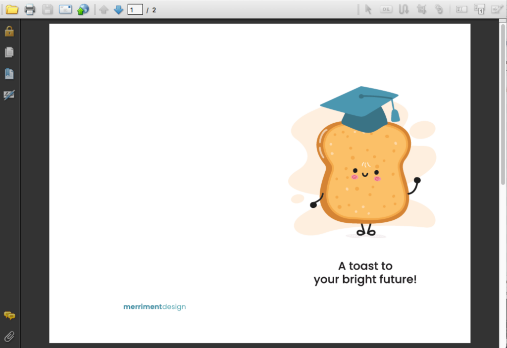 Free printable graduation card to download and print - features a cute piece of toast wearing a graduation cap