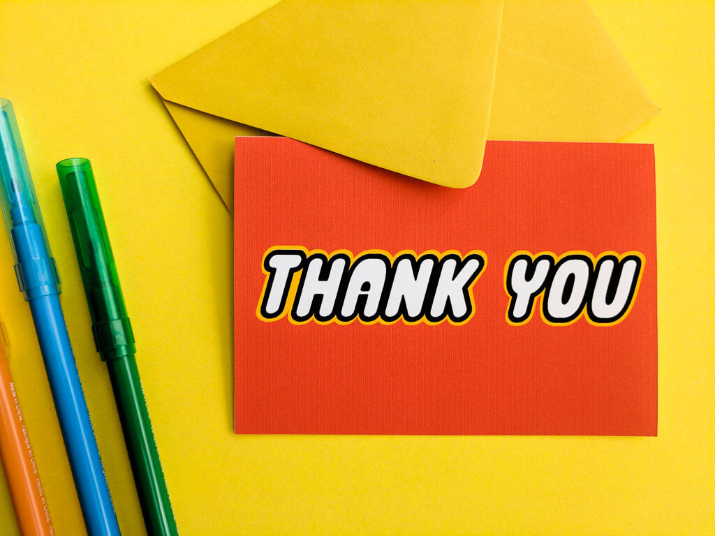 Make LEGO thank you cards for a LEGO birthday with this free printable