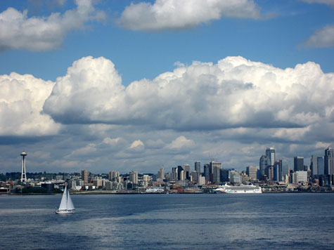 Merriment :: Seattle from the Ferry by Kathy Beymer