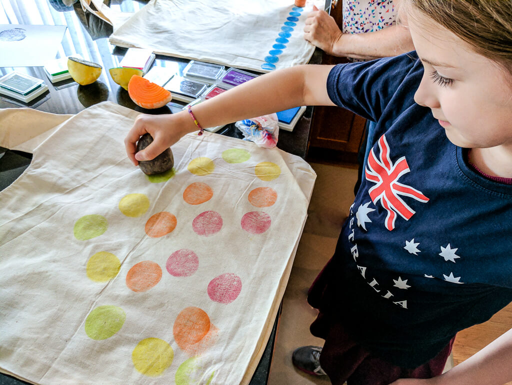 Fruit and veggie stamping with kids - fun kids art activity