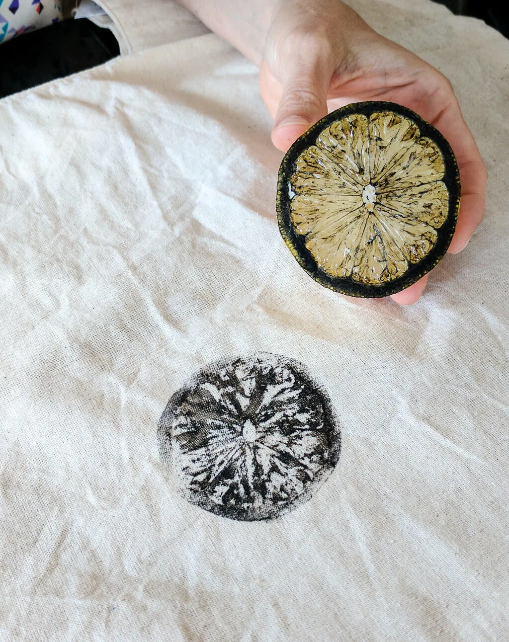 DIY fruit stamping with lemons