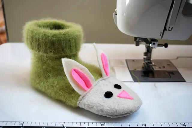 Kid's felted wool bunny slippers free sewing pattern recycled craft ideas