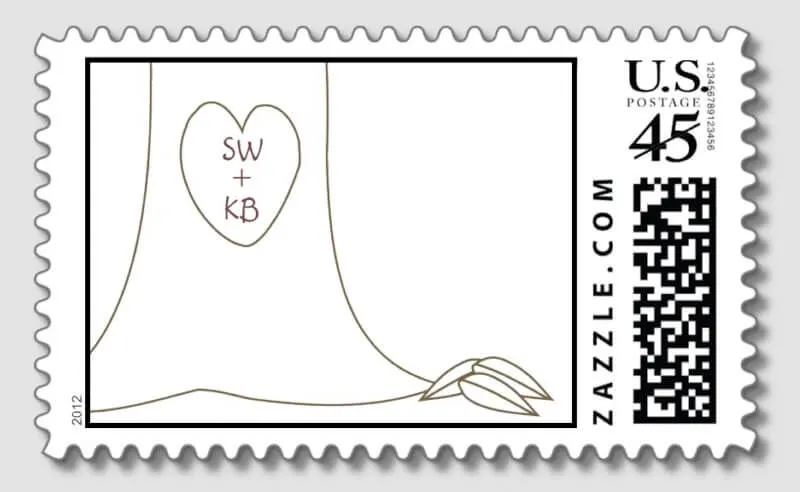 Giving tree personalized postage stamps for wedding save the dates and wedding invitations