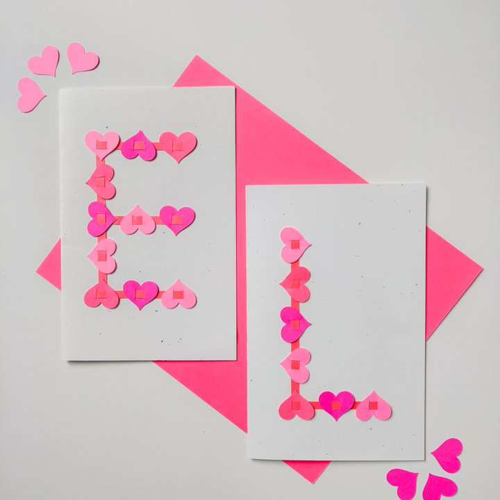 Heart alphabet letter handmade Valentine's Day card or valentines artwork