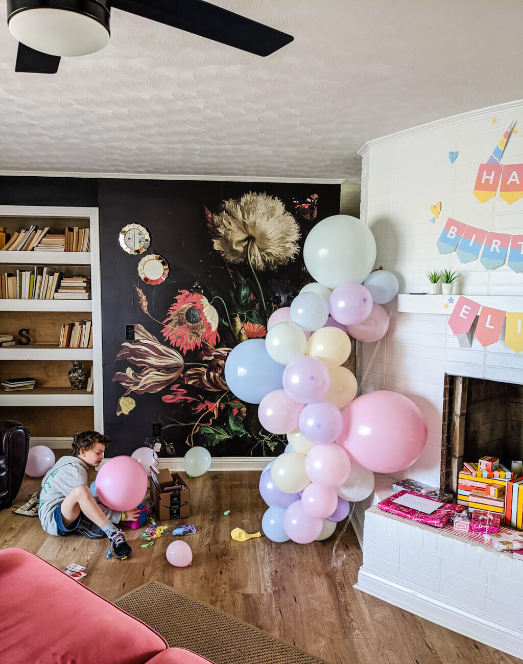 Making a balloon garland for a unicorn birthday theme