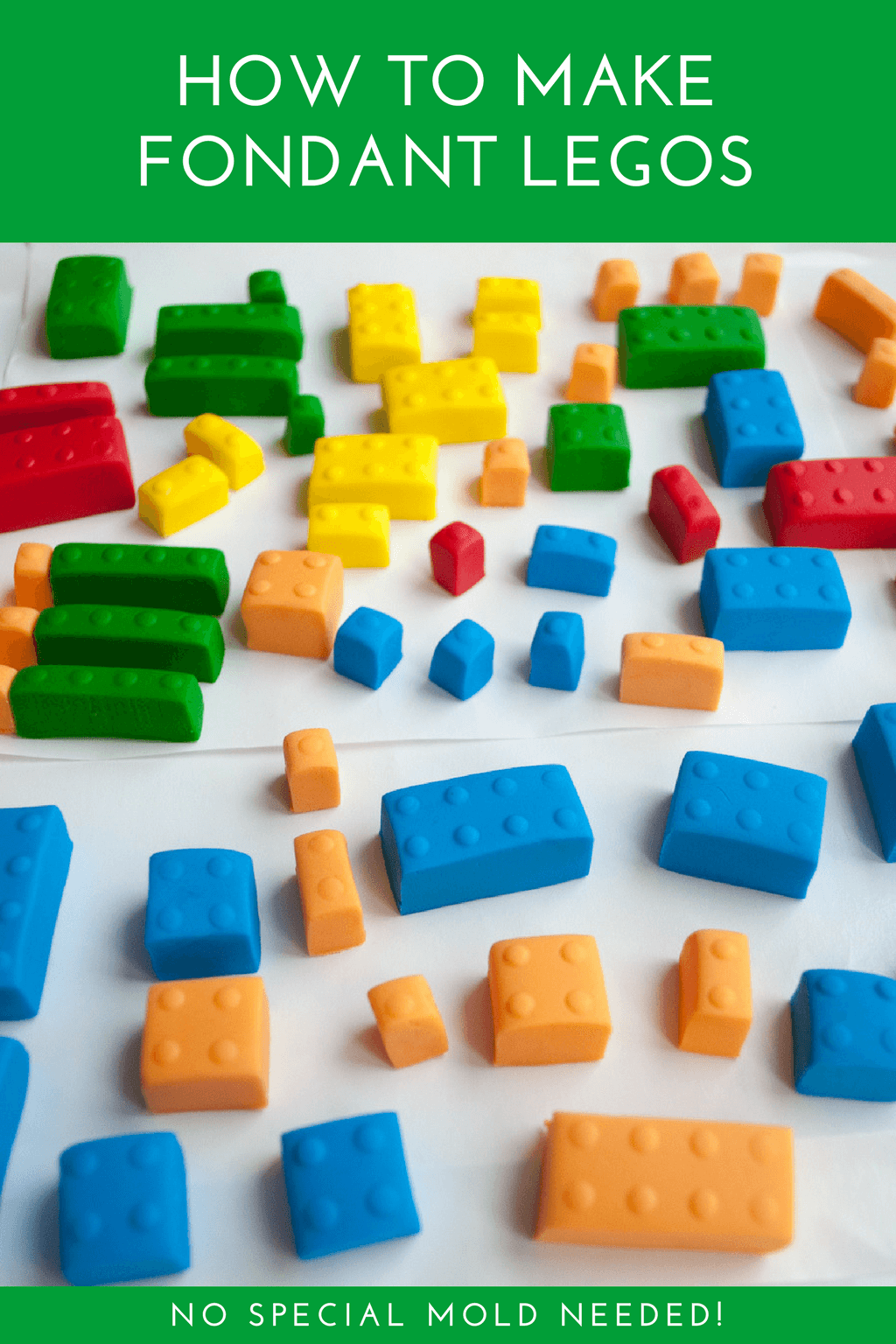 How to make fondant LEGO bricks for a LEGO birthday cake. Making fondant LEGO blocks is easy and fun, even for beginner cake decorators. #legobirthday #cakes #birthdaycake #legocake #legos #legobirthdayideas