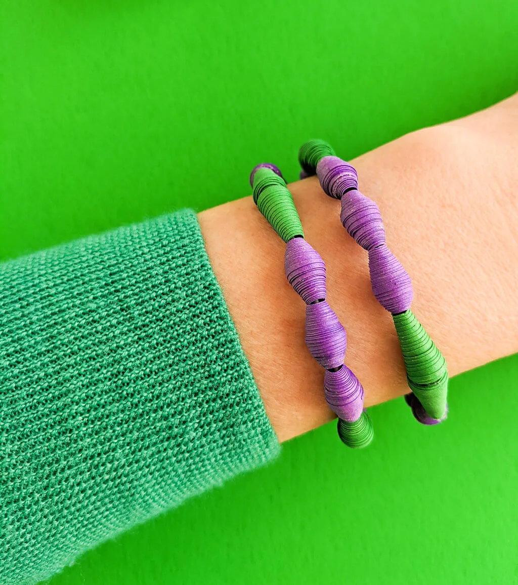 DIY paper bead bracelets worn on wrist