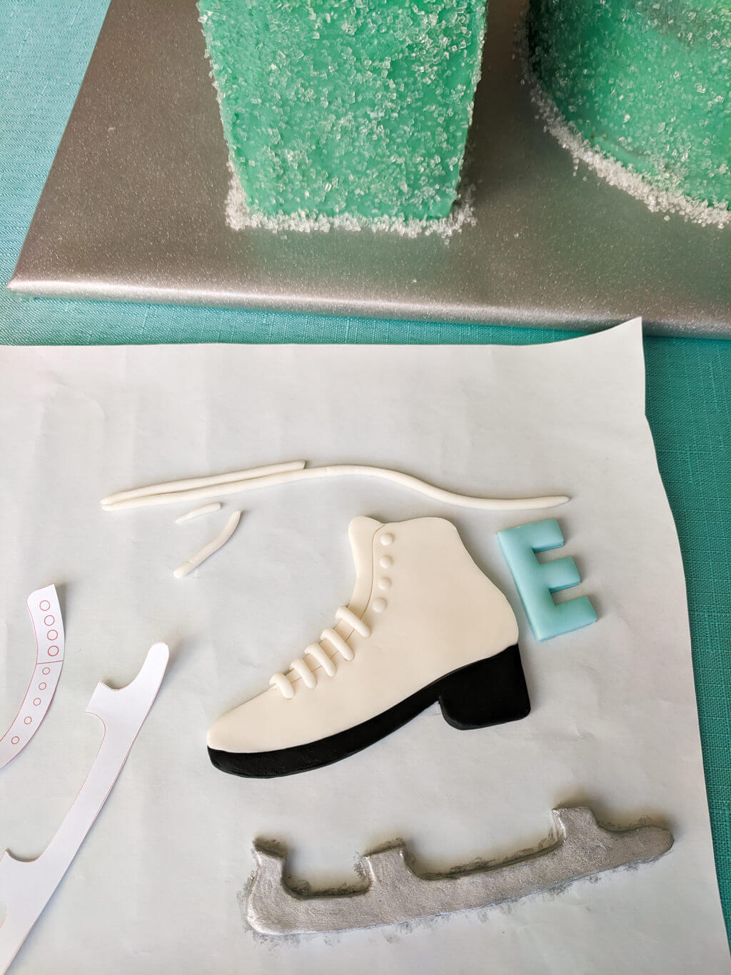 Making a fondant ice skate cake topper