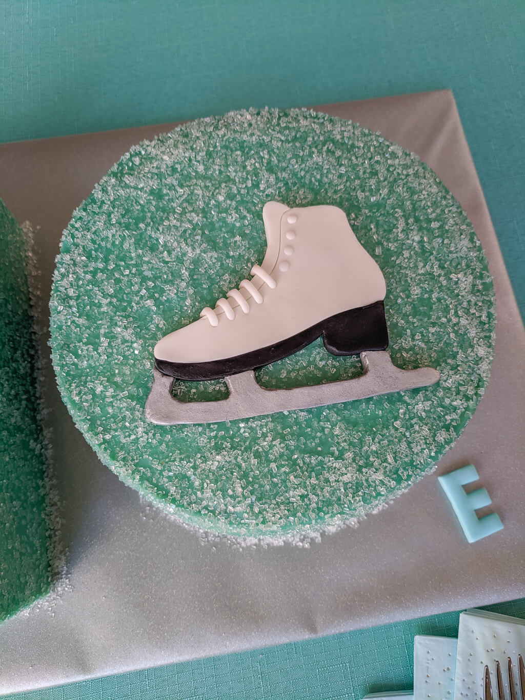 Ice skating birthday cake fondant ice skate topper