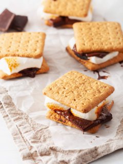 Indoor s'mores marshmallow and chocolate on graham crackers
