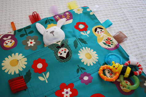 Merriment :: Kid's Travel Toy Blanket with Velcro Loops and Ribbon Tags free DIY tutorial and pattern template craft project for Merriment Design by Kathy Beymer at MerrimentDesign.com