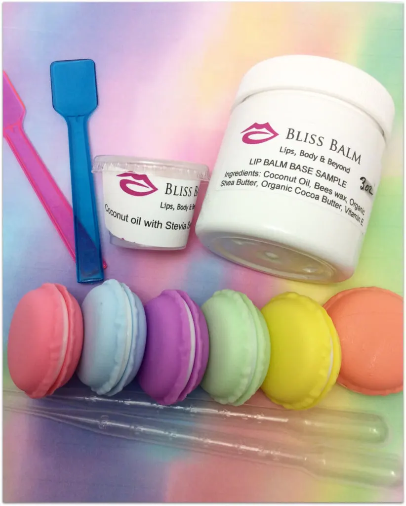 Lip balm making kit with macaron-shaped lip balm containers