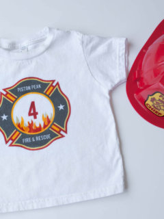 Make a DIY personalized fireman iron-on t-shirt for a firefighter birthday party or Fire & Rescue birthday party t-shirt. You can make it in less than 30 minutes!