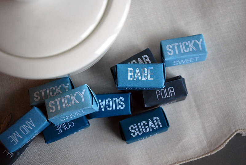 Make DIY individually-wrapped sugar cubes with 'Pour Some Sugar On Me' lyrics. It's easy! Type to personalize, print, then watch the video on how to fold personalized sugar cube wrappers. Makes a cute DIY gift!