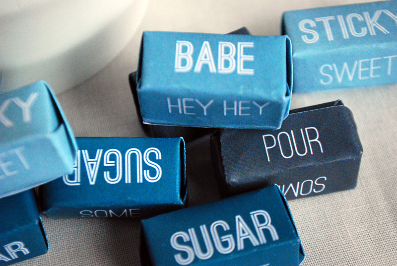 Make DIY individually-wrapped sugar cubes with 'Pour Some Sugar On Me' lyrics. It's easy! Type to personalize, print, then watch the video on how to fold personalized sugar cube wrappers. Makes a cute DIY gift!