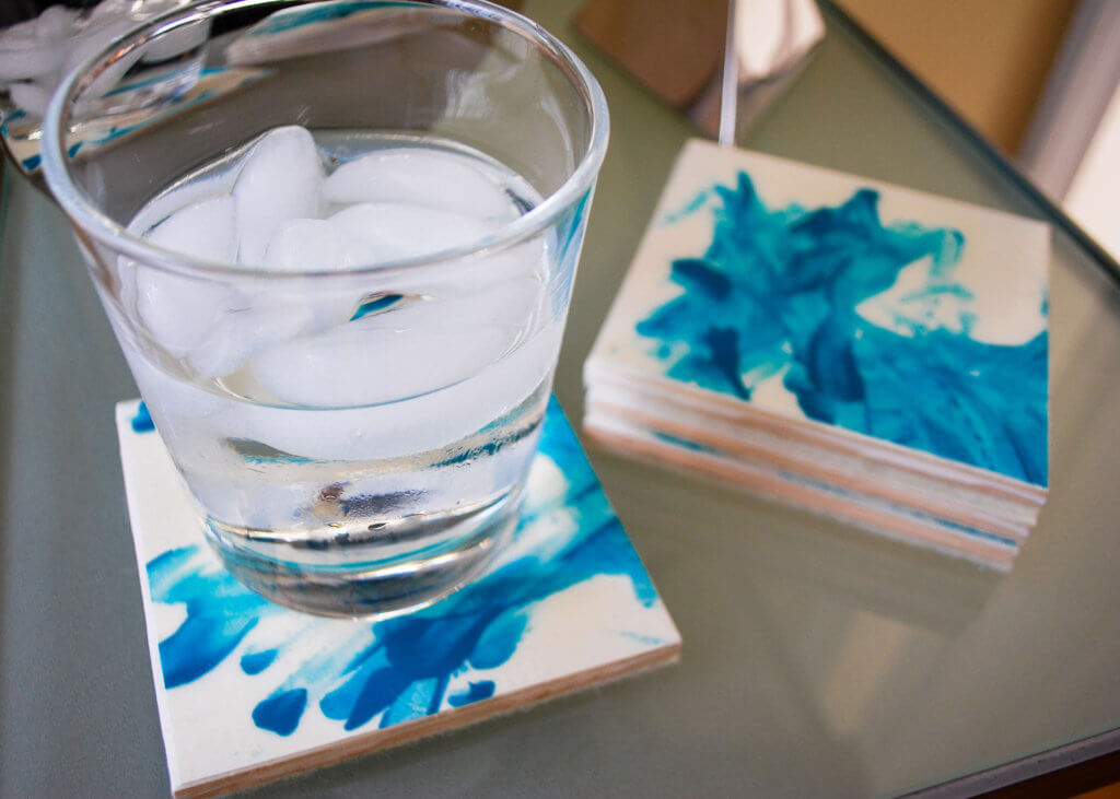 Make easy modern DIY coasters using fingerpaint and Mod Podge