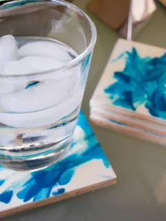 Make easy modern tile coasters using fingerpaint and Mod Podge