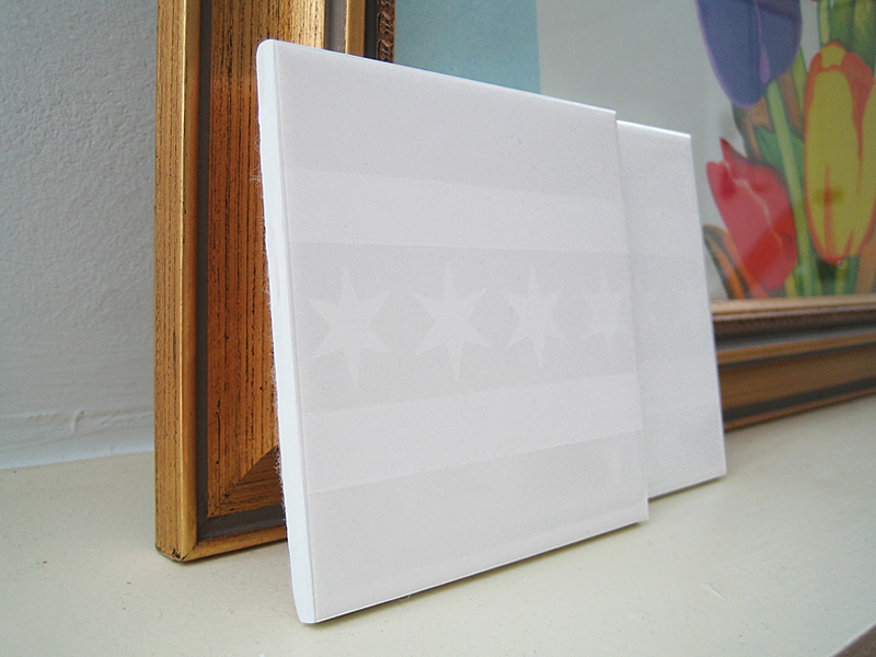 Make your own coasters with ceramic tiles and etching cream - plus Chicago flag free template