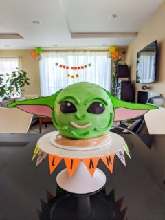 DIY Baby Yoda cake with printable ears cake topper