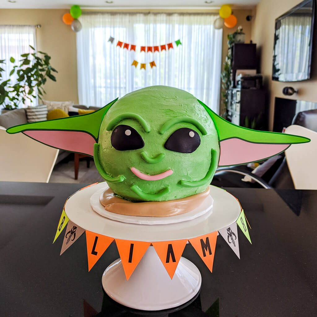 DIY Baby Yoda cake with printable ears cake topper