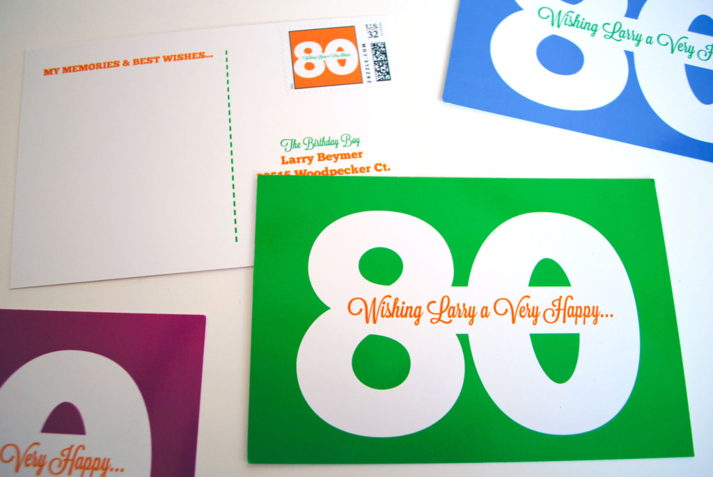 Milestone birthday idea: Printable birthday postcards for 80th 70th 75th 65th 60th 50th. Have friends and family write memories and best wishes and mail. It's the best milestone birthday gift!