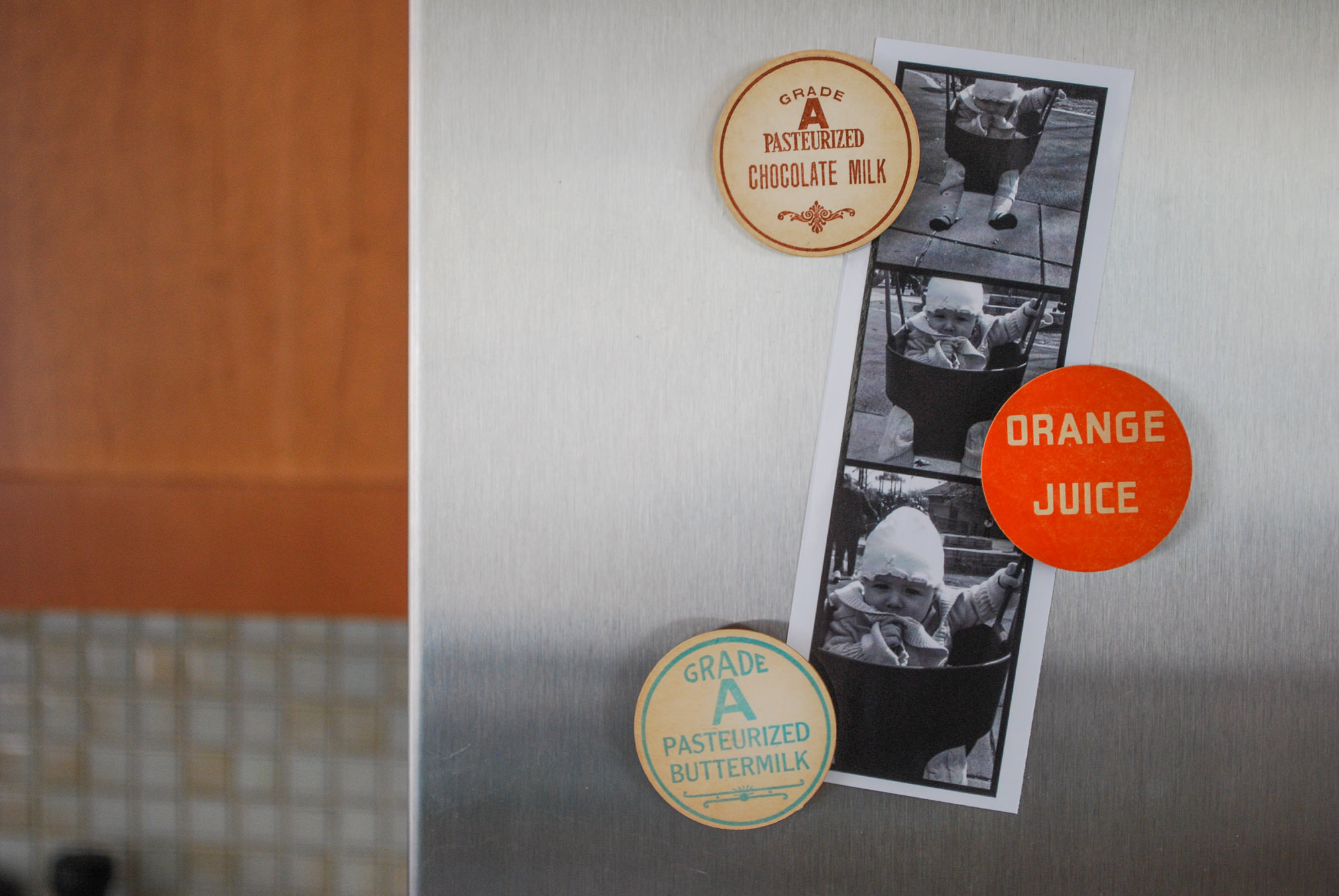 Recycled craft idea: Vintage milk bottle top refrigerator magnets