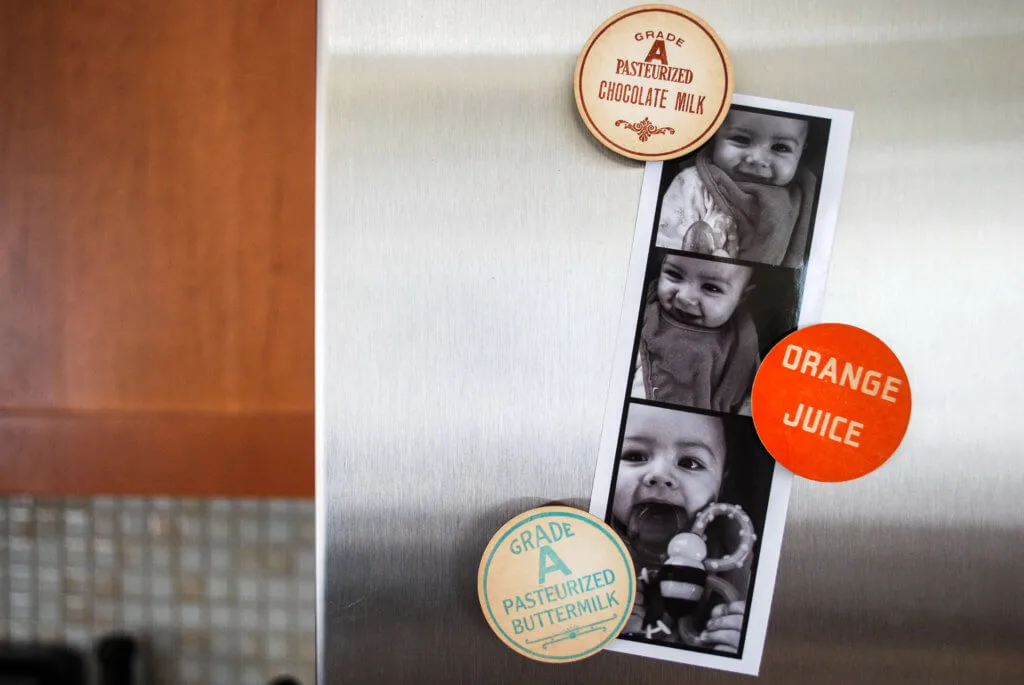 DIY refrigerator magnets from vintage milk bottle caps