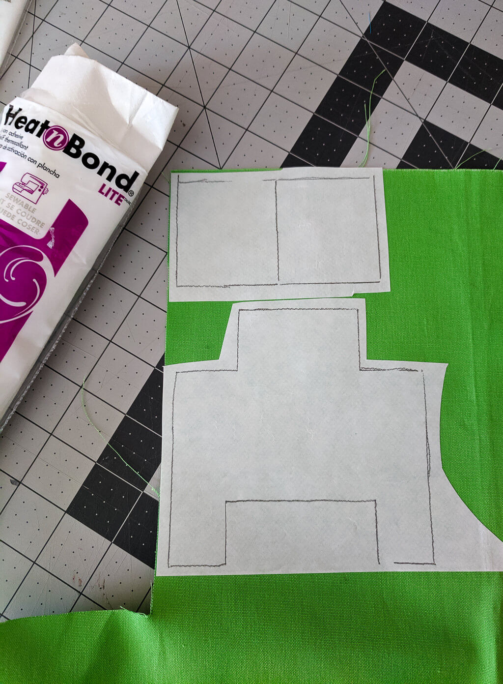 Creeper template ironed onto fabric