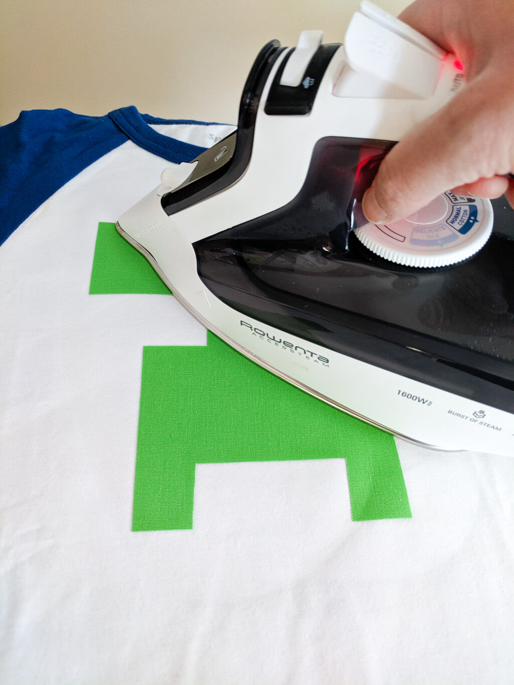 Ironing a DIY Minecraft t-shirt