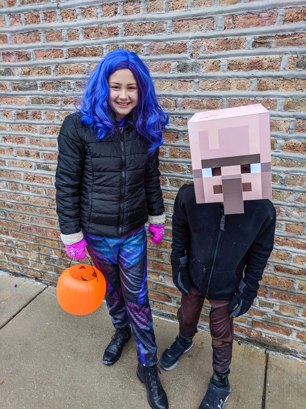 DIY Minecraft Villager costume with Mal from Descendants copyright Merriment Design Co. Written permission is needed to reuse this photo.