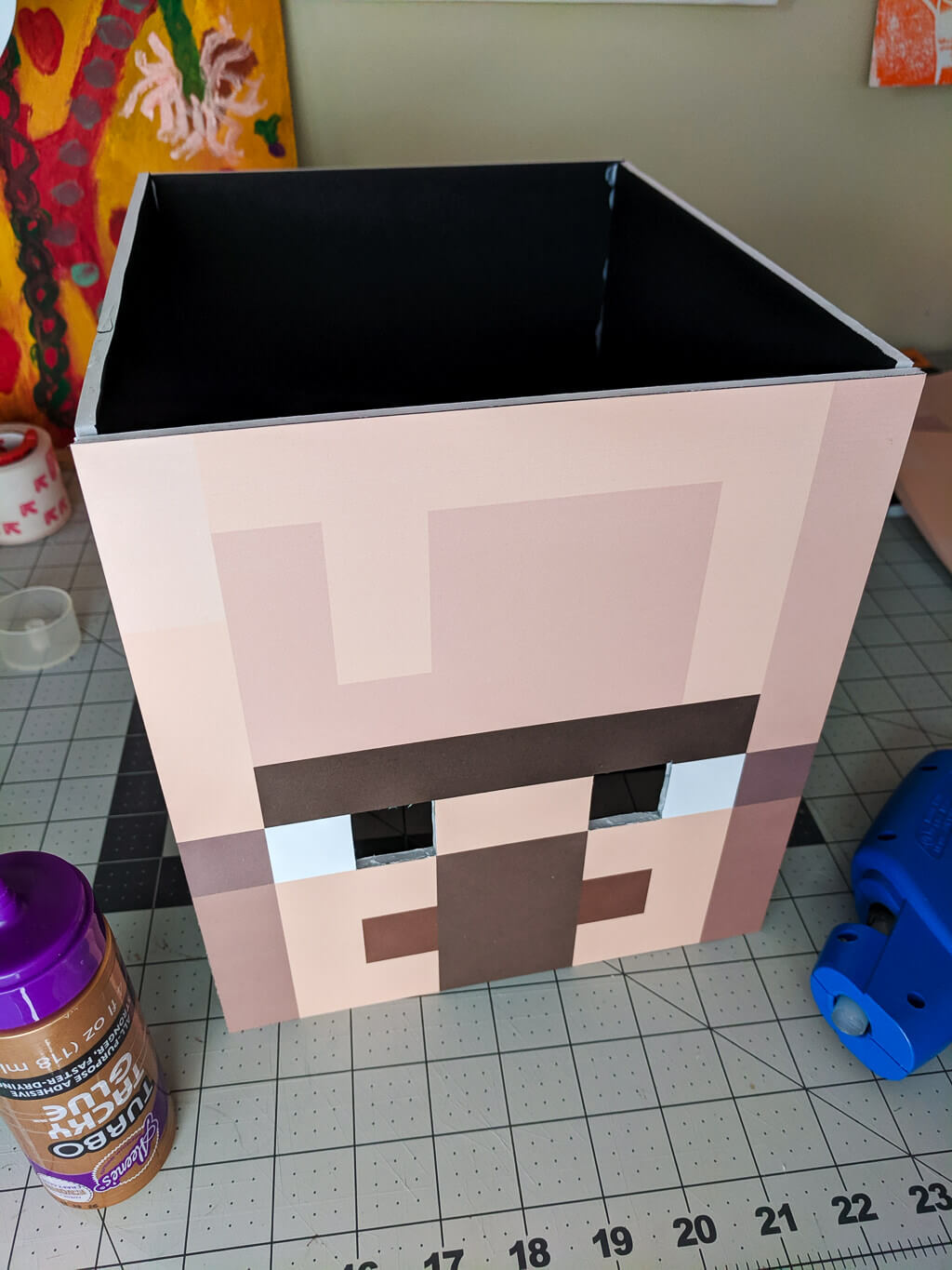 Making a DIY Minecraft head for a Minecraft Halloween costume