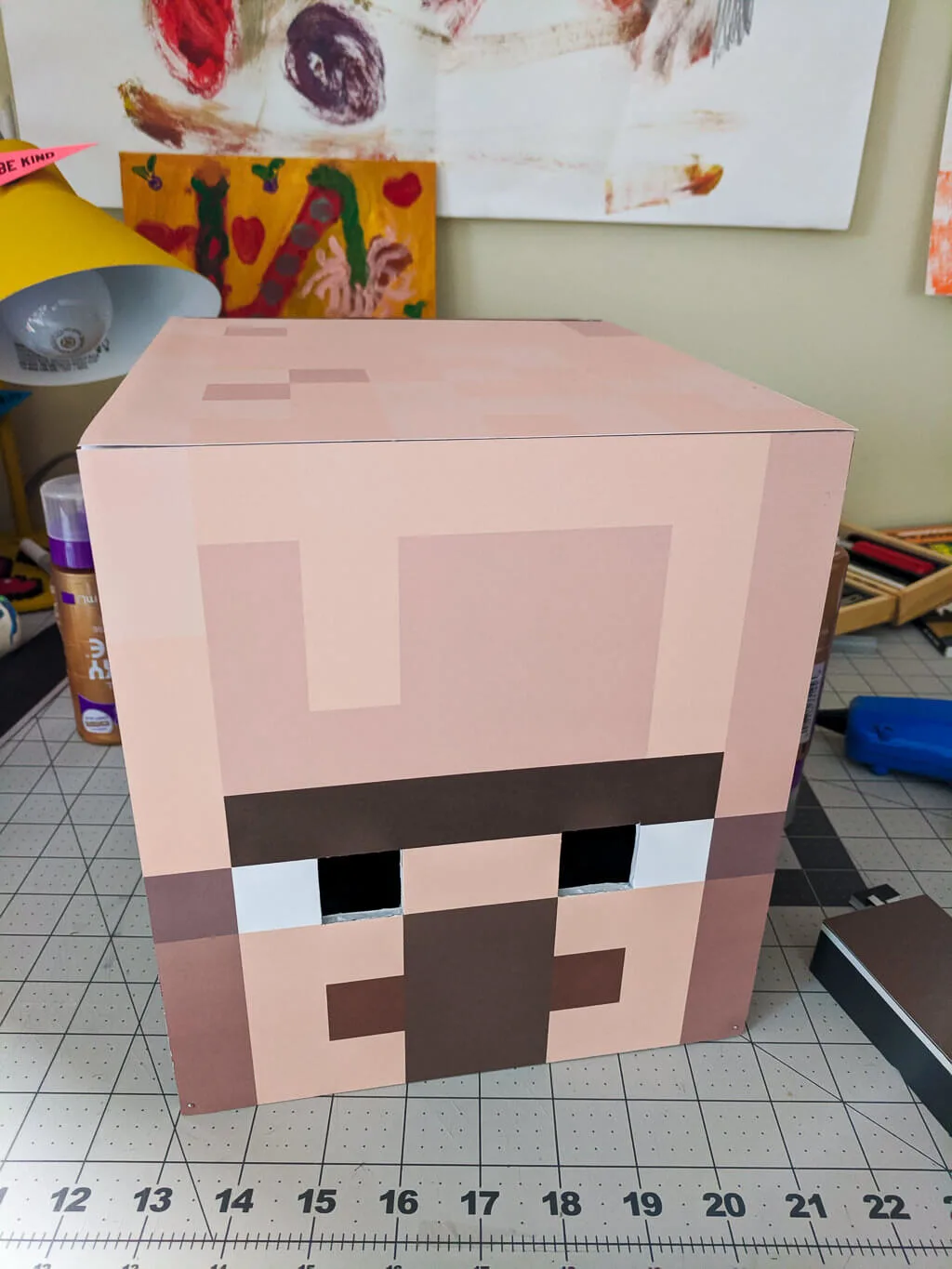 Making a DIY Minecraft costume head from cardboard or foam core box
