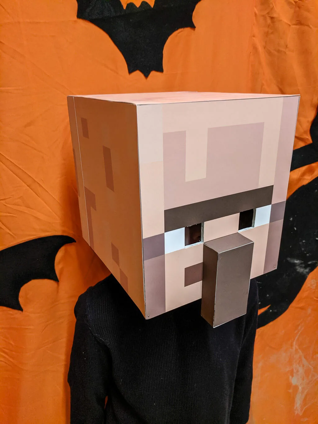 DIY Minecraft villager costume box head for Halloween