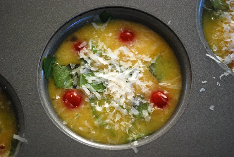 Mini frittatas recipe - mini spinach and feta or tomato and basil versions