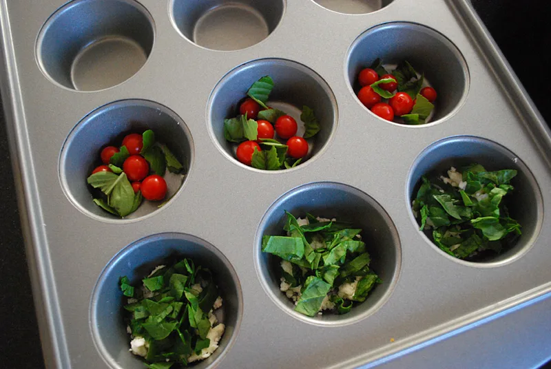 Mini frittatas recipe - mini spinach and feta or tomato and basil versions