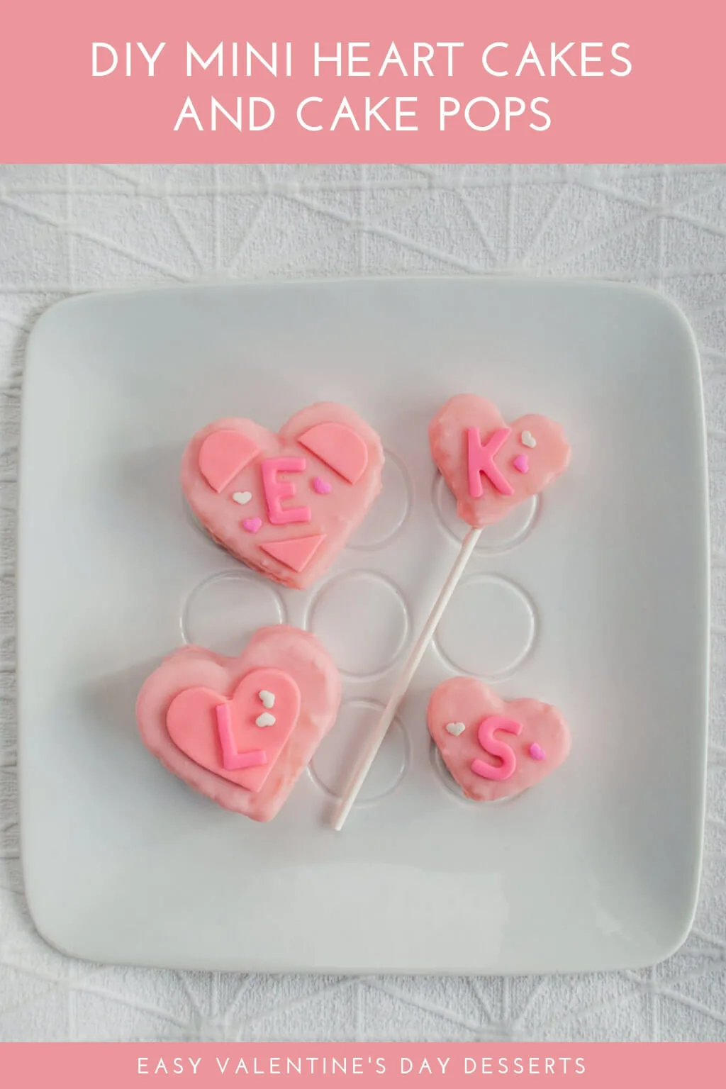 DIY mini heart cakes and heart cake pops with monograms