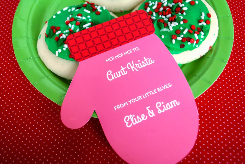 Printable Christmas gift tag on cookie plate