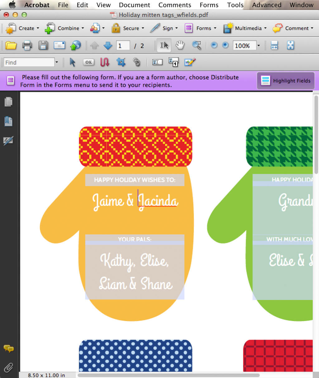 Editable Christmas gift tags printable mittens template.