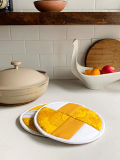 DIY modern quilted potholder in a modern kitchen