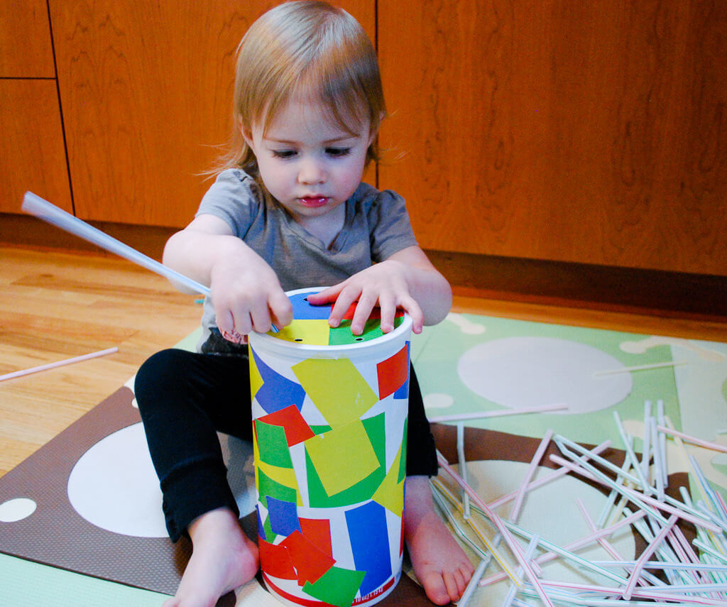 DIY free oatmeal container straw game for babies and toddlers