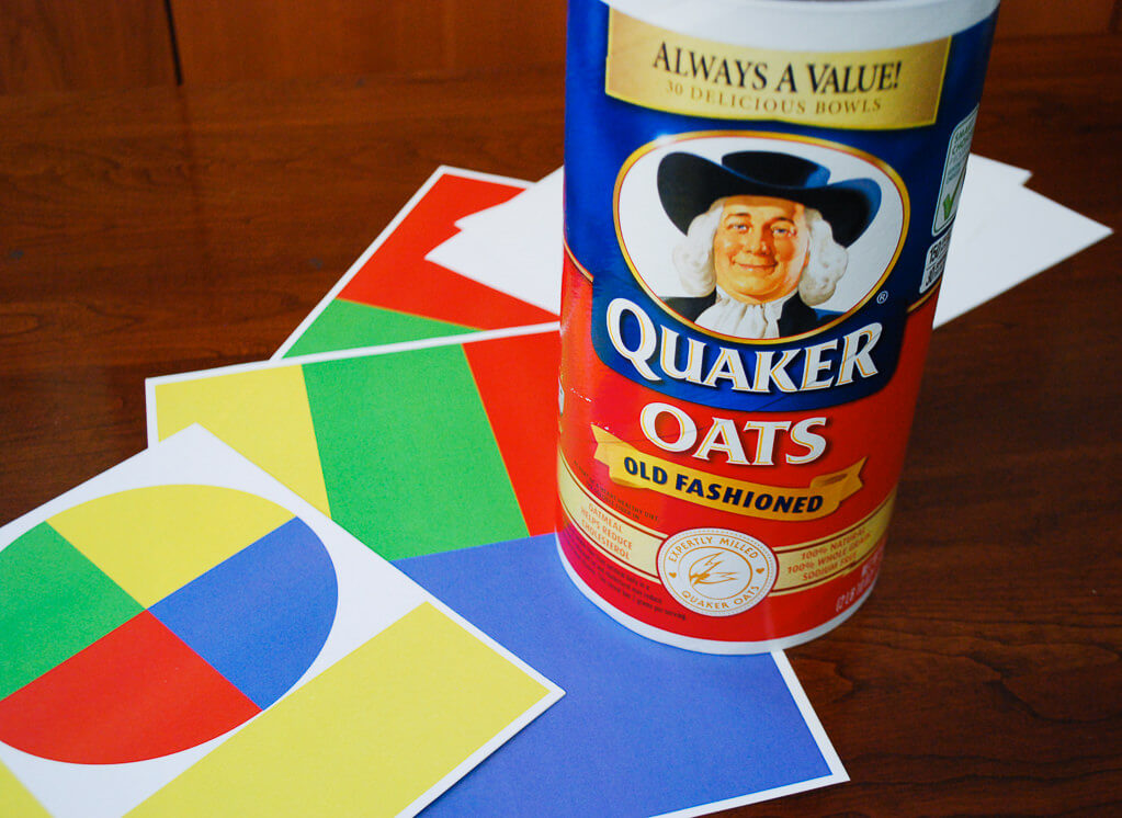 DIY free activity for babies and toddlers from recycled oatmeal container