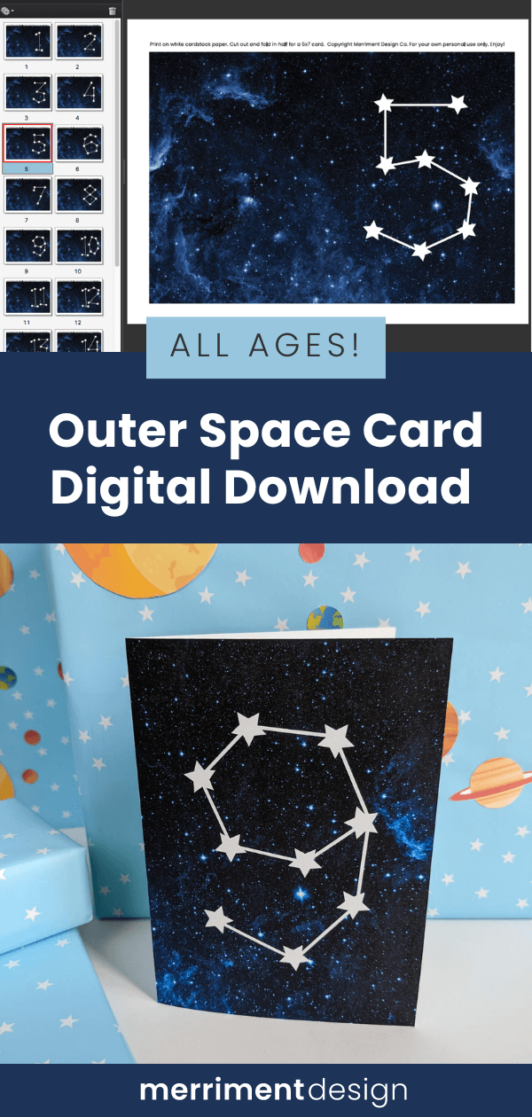 Outer space birthday card digital download with custom age shaped like a starry constellation