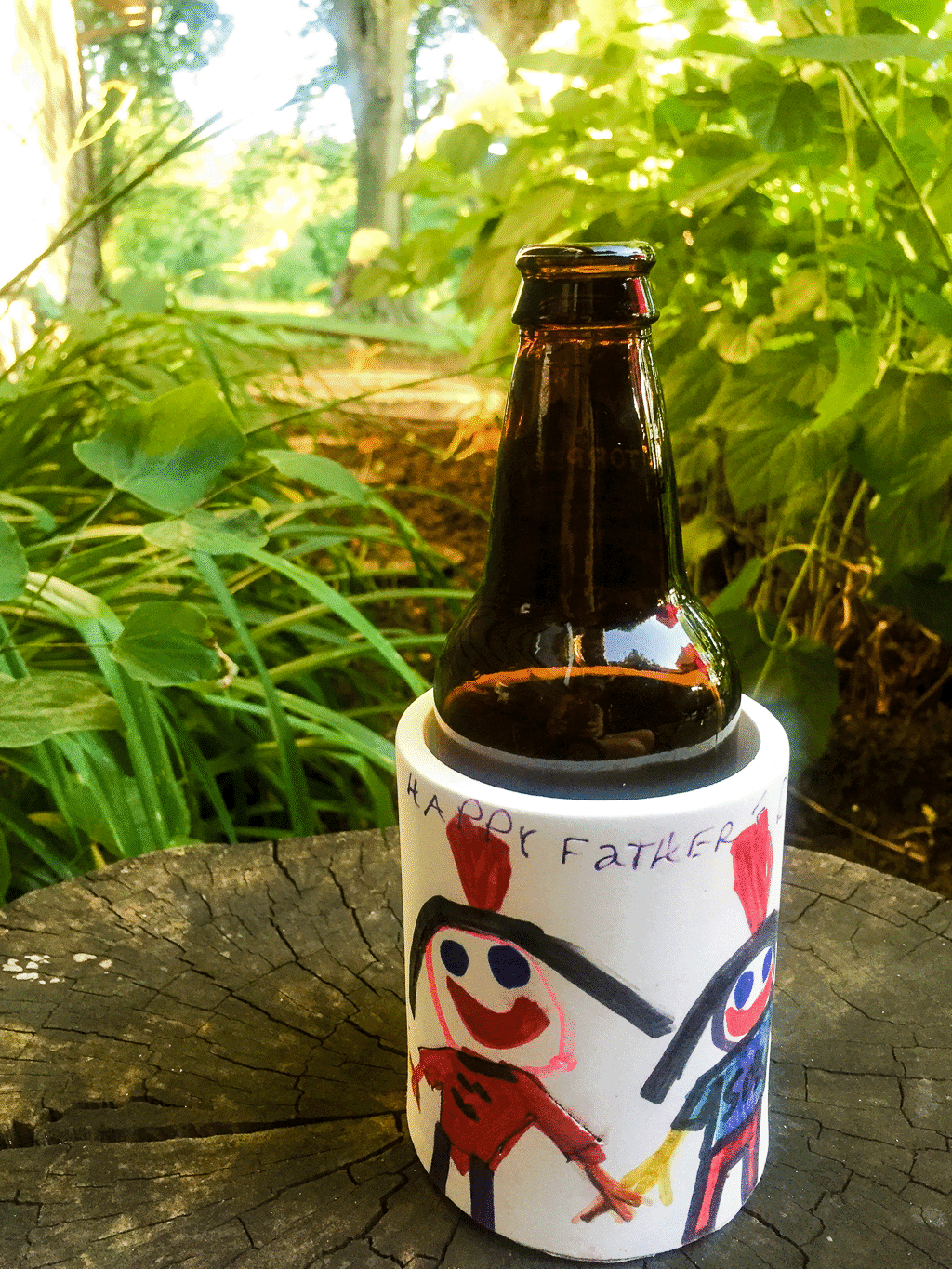 DIY drink coozie to cool dad's bottles and cans. Cute and easy Father's Day gift idea from the kids!
