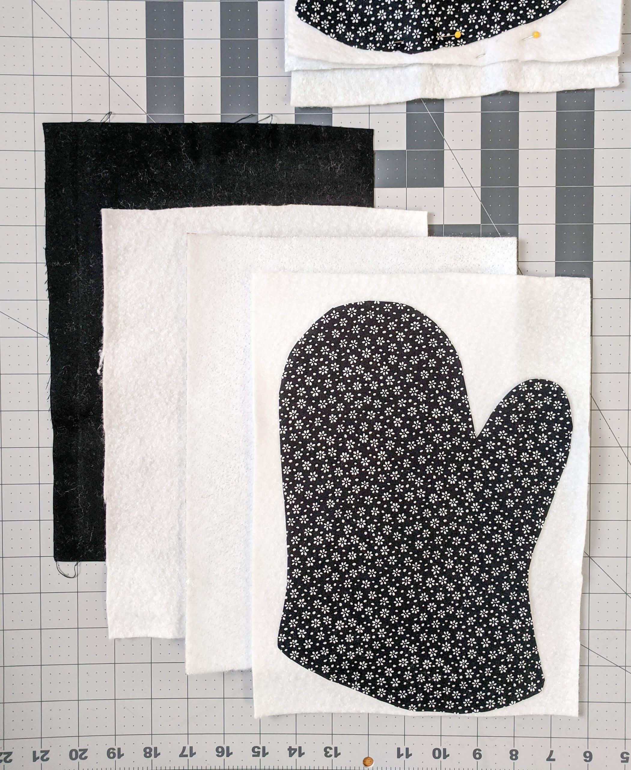 Cutting pattern pieces for DIY oven mitts insulation