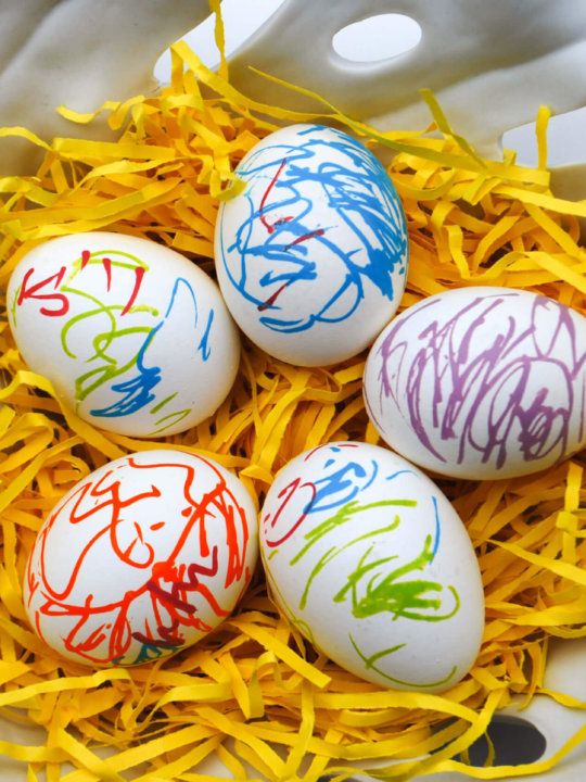 Easter eggs decorated with paint pens