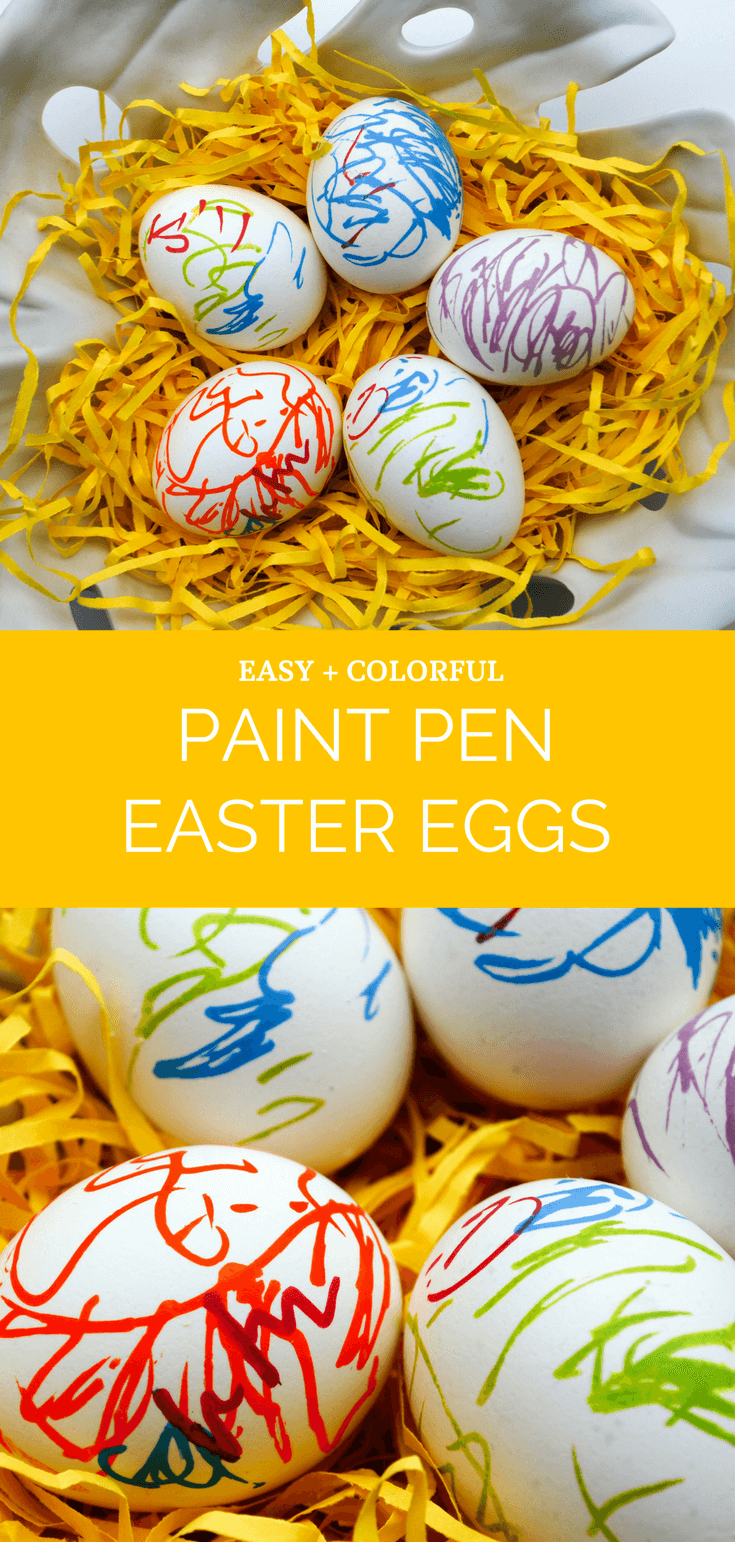 Decorate Easter eggs with paint pen markers. What a fun and easy egg decorating idea for kids! Egg decorating | Unique egg decorating idea | creative egg dyeing idea #elmers #sponsored